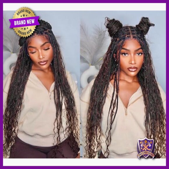 Full Lace Human Hair Boho Braided Wig Knotless Natural Scalp Pre-Plucked main image 6